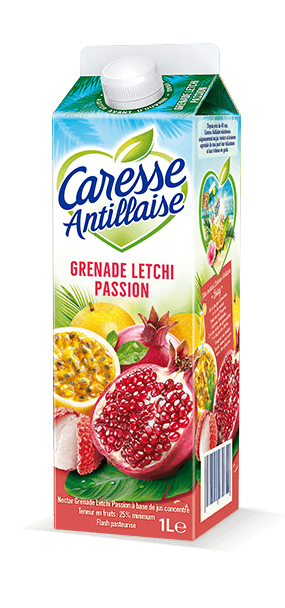 Jus de fruits Grenade, Letchi & Passion / Jus de grenade, letchi et passion - Caresse Antillaise, jus de fruits , compotes et sorbets